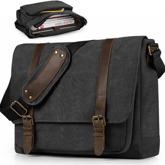 Vintage Canvas Messenger Bag for Men 15.6-16 inch Laptop bag,Computer Satchel Sh - Picture 1 of 6
